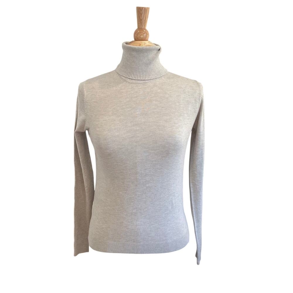 MNG Mango Beige Long Sleeve Lightweight Turtleneck Sweater, Minimalist, Size M